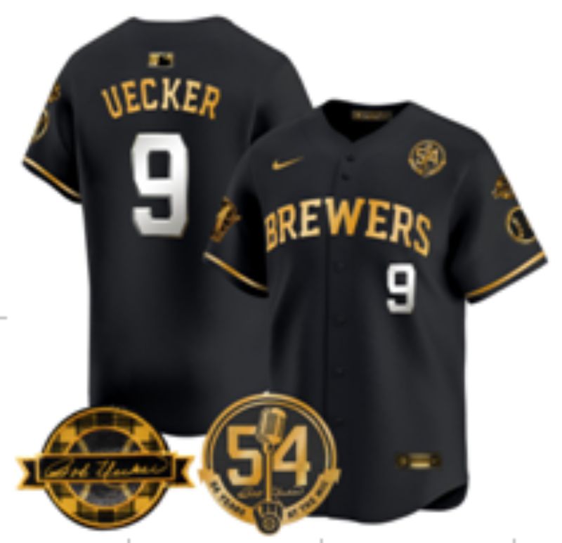 Men Nike Milwaukee Brewers #9 Uecker black MLB 2025 jersey 01->milwaukee brewers->MLB Jersey